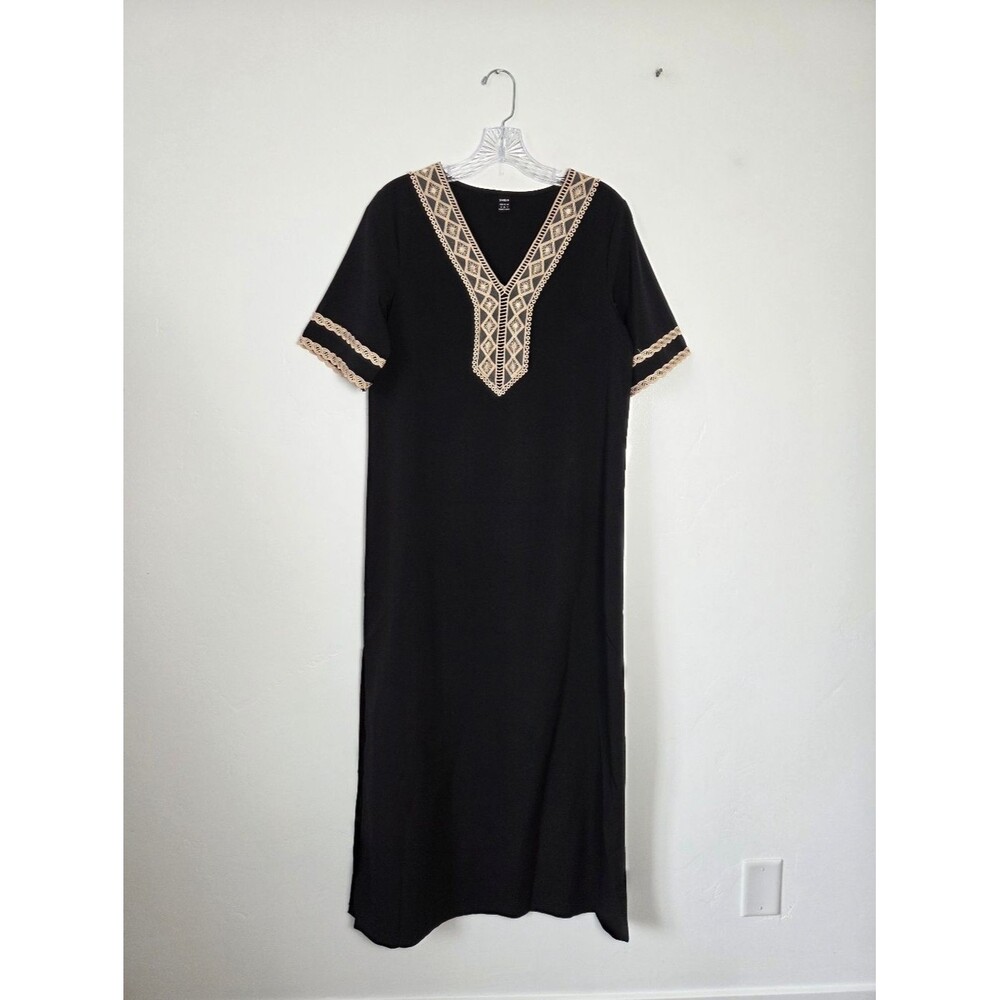 Black Boho Maxi Dress Swim Coverup Poolside Resortwear Lightweight Slit Travel S